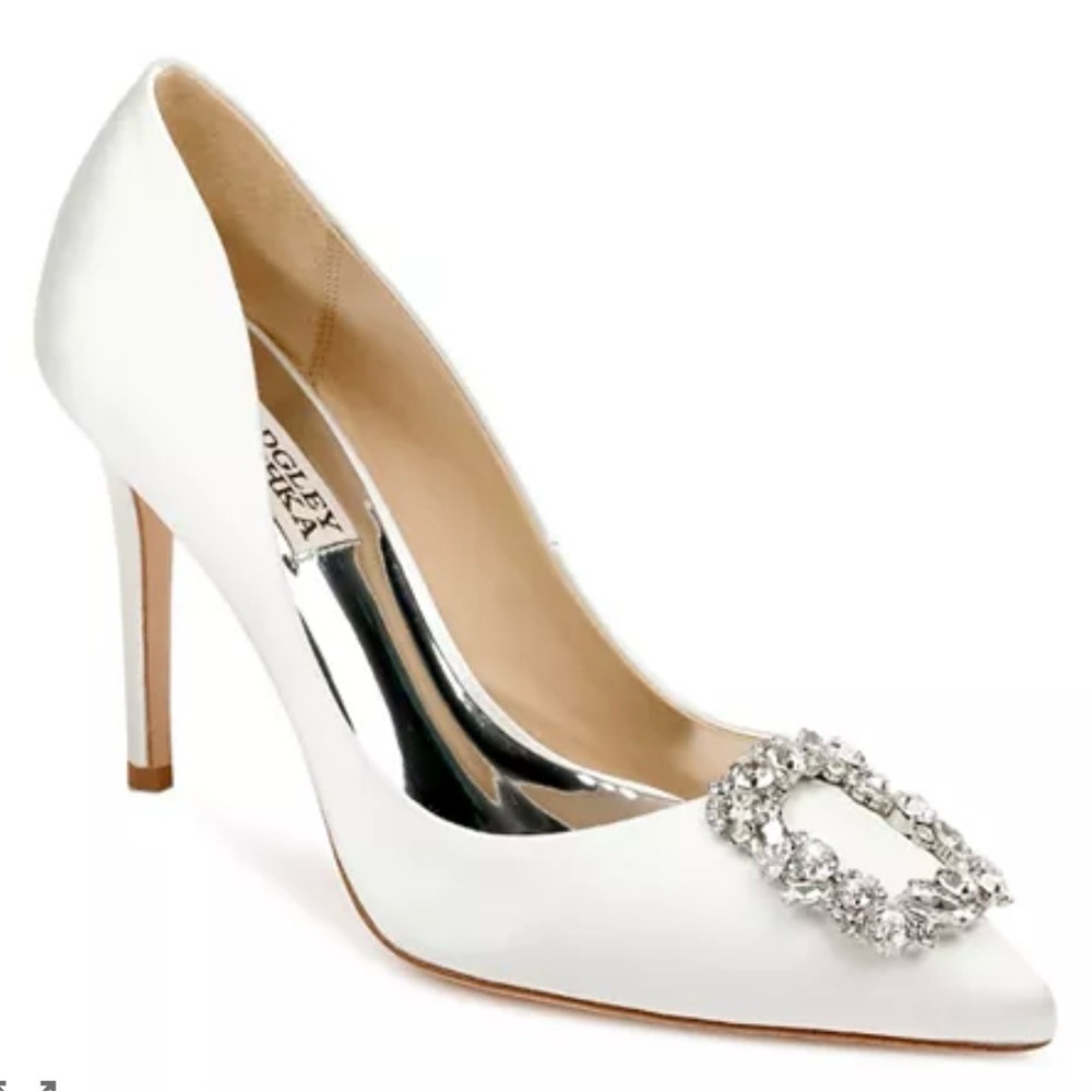Badgley Mischka White Satin Heels